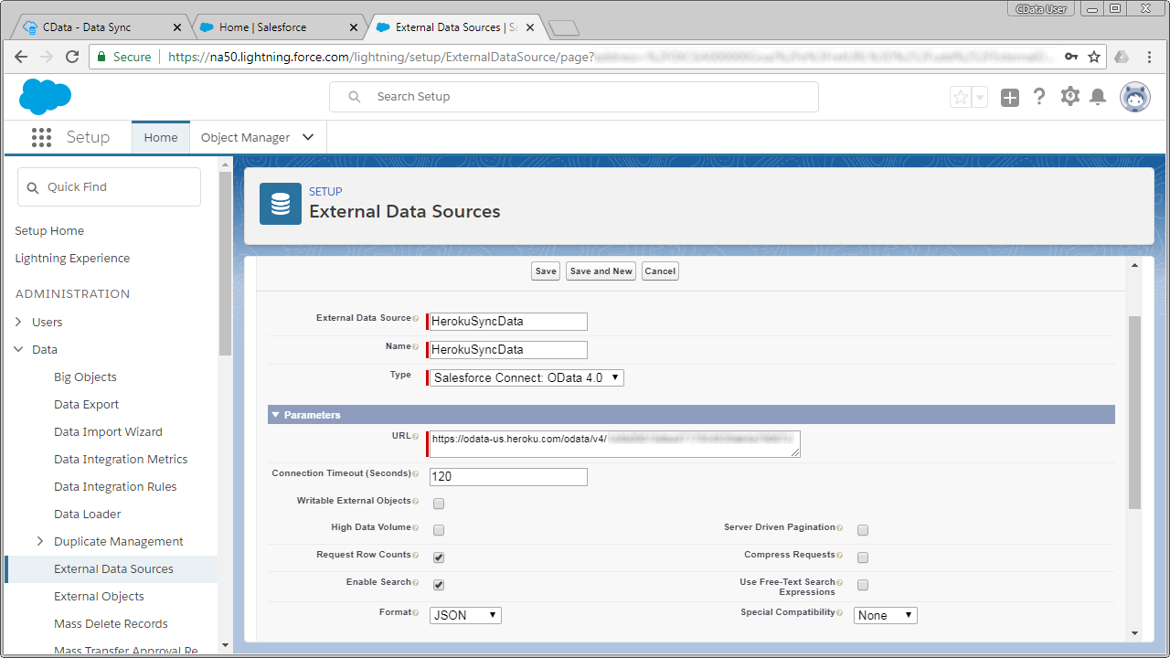Salesforce 外部オブジェクトの設定。