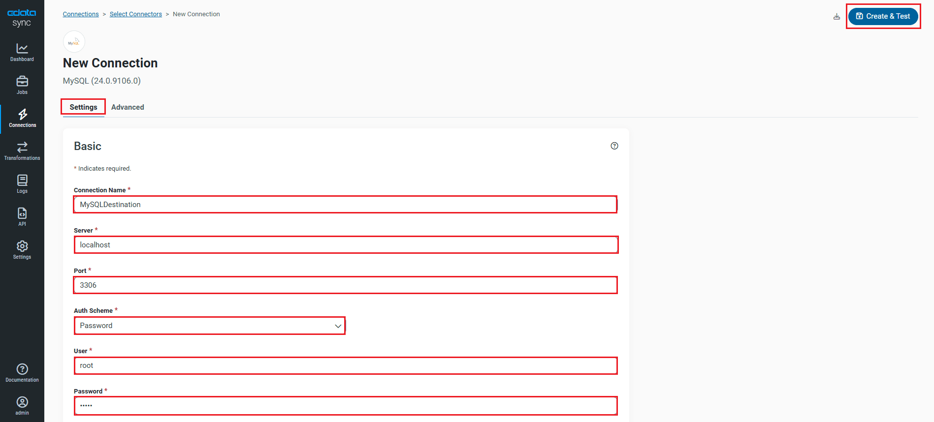 同期先接続の設定