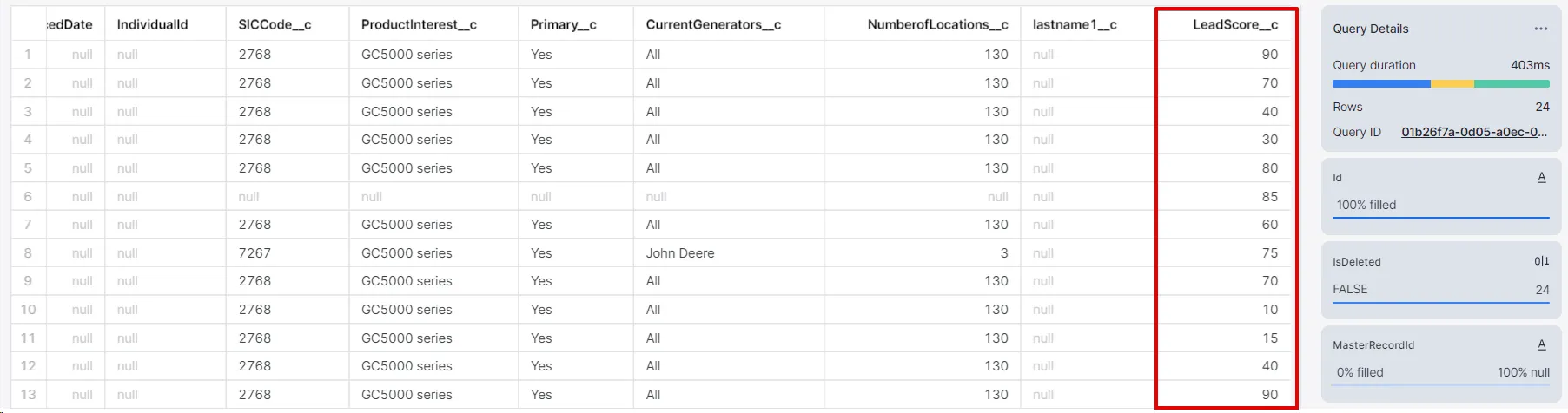 スコアリングを算出してLeadScore_c カラムに追加