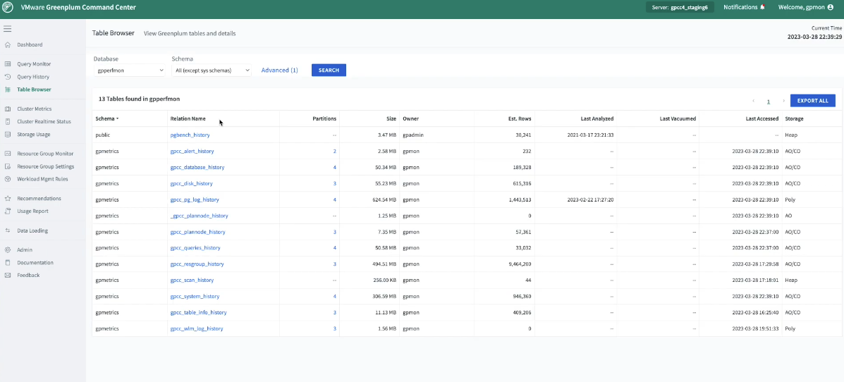 Greenplum インターフェース